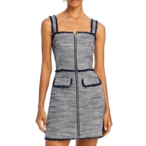 365$ Cinq à Sept Square Neck Front Zipper Odie Mini Dress Size 12 Navy Ivory - Picture 1 of 5